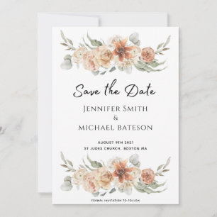 Save The Date classe élégant été pêche fleurs rose non photo
