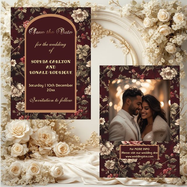Save The Date Classic Christmas Chinoiserie Romantic Wedding  (Classic Christmas Chinoiserie Romantic Wedding Save The Date)