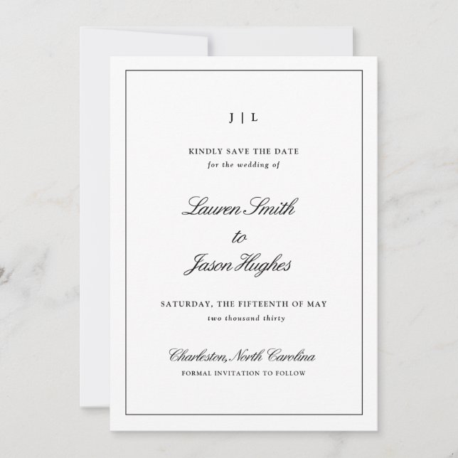 Save The Date Classic Élégant Calligraphie Monogramme Mariage (Devant)