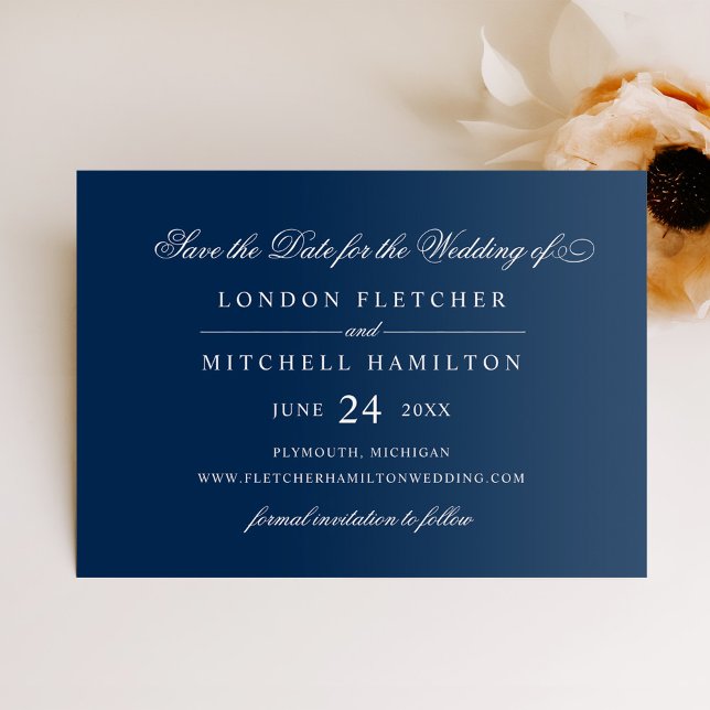 Save The Date Classic Elegant Mariage bleu marine (Créateur téléchargé)