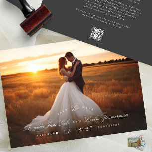 Save The Date Classic Elegant Names Photo QR Code Website