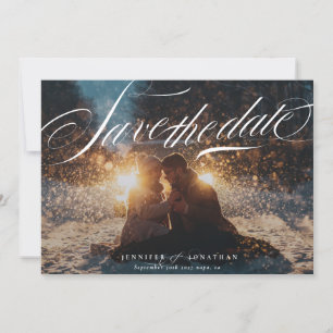 Save The Date Classic Elegant Navy Calligraphie QR Code Photo
