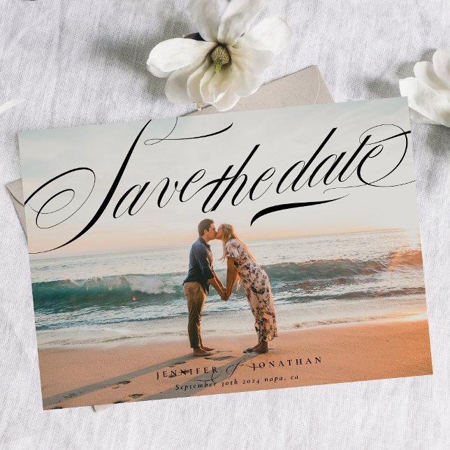 Save The Date Classic Elegant Noir Calligraphie QR Code Photo (Créateur téléchargé)