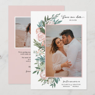 Save The Date Classic Elegant Peint Floral 2 Photo   Blanc