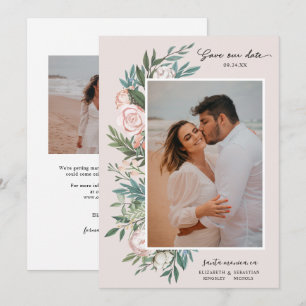 Save The Date Classic Elegant Peint Floral 2 Photo   Blush