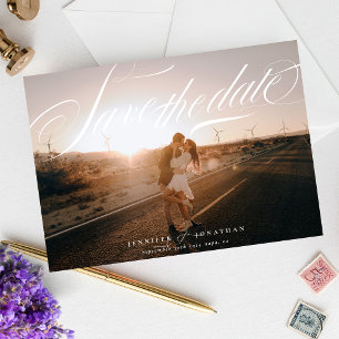 Save The Date Classic Elegant White Calligraphie QR Code Photo