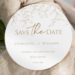 Save The Date Classic Gold Greenery Mariage Round Enregistrer la