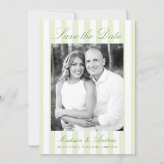 Save The Date Classic Green Stripes Photo Wedding