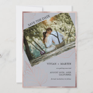 Save The Date Classic gris gris mat Rose or Feuille Mariage
