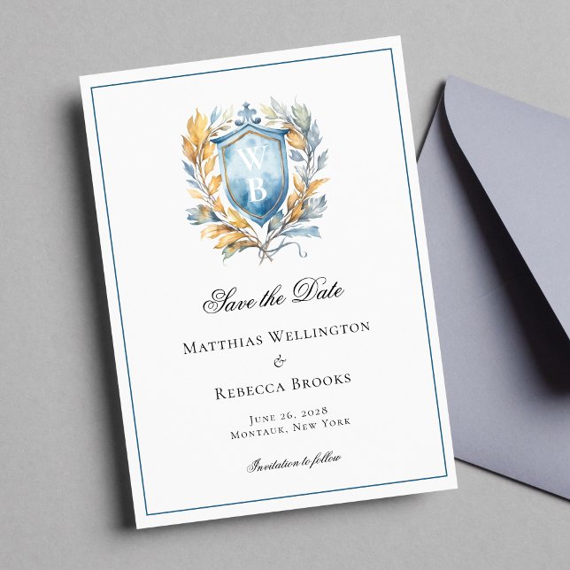 Save The Date Classic officiel Cimier Bleu Monogramme Mariage Ph (Créateur téléchargé)