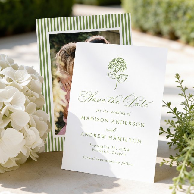 Save The Date Classic Olive Green Hydrangea Photo Wedding (Créateur téléchargé)
