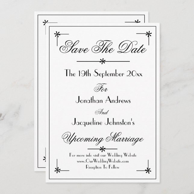 Save The Date Classique Chic Romantique Mariage blanc (Devant / Derrière)
