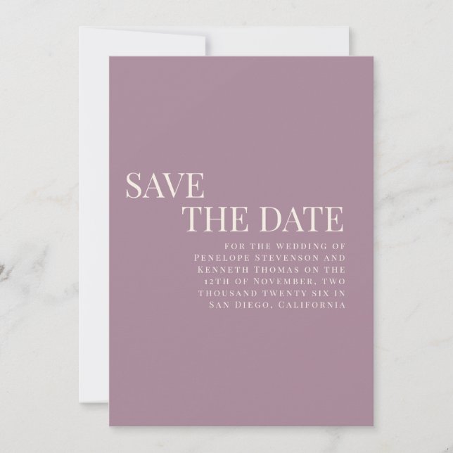 Save The Date Classique Elegant Dusty violet Mariage Couple Phot (Devant)