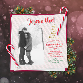 Save The Date Classique Joyeux Noel Vert Rayures Rouges de Noël