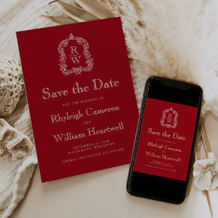 Save The Date Classique Monogramme Rouge Cranberry Crête