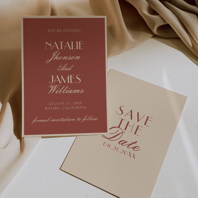 Save The Date Classy Auburn Beige Old Money Fancy Wedding (Créateur téléchargé)