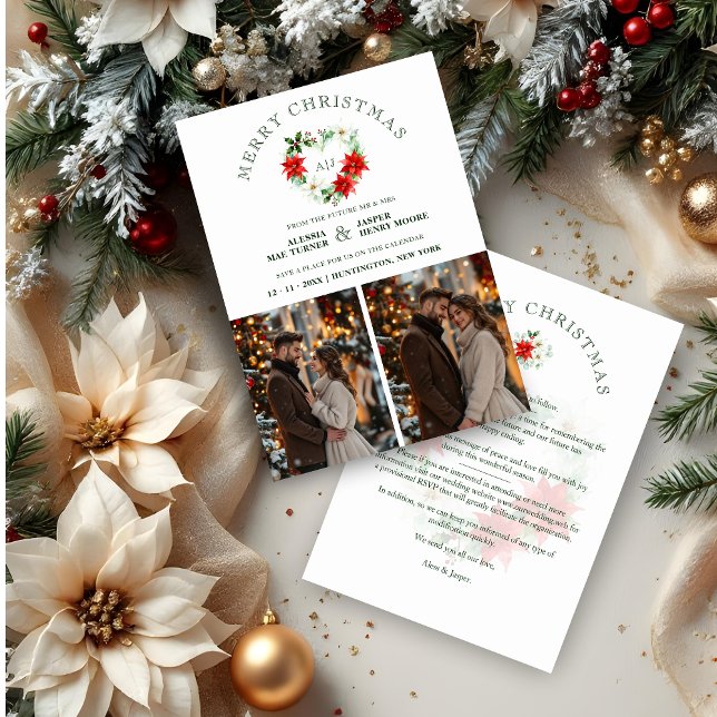 Save The Date Classy Christmas Floral Monogram Heart Initials (Classy Christmas Floral Monogram Heart Wedding Save the Date Cards a Holiday Cards. )