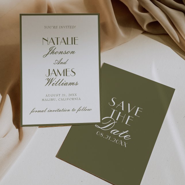 Save The Date Classy Olive Green Old Money Classic Boho Wedding (Créateur téléchargé)