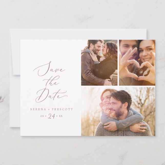 Save The Date Clic Rose Gold Calligraphie 3 Photo Collage (Devant)