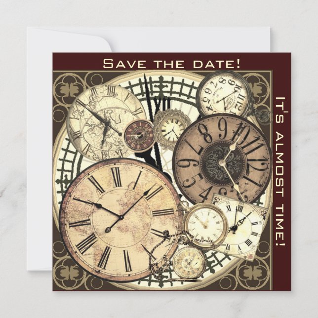 save the date - clocks - invitation template (Front)