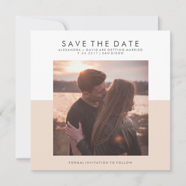 Save The Date Clou rose et blanc minimal Enregistrer la date | P (Devant)