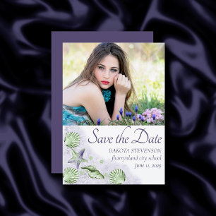 Save The Date Coastal Chic Purple and Lime Green Senior Photo