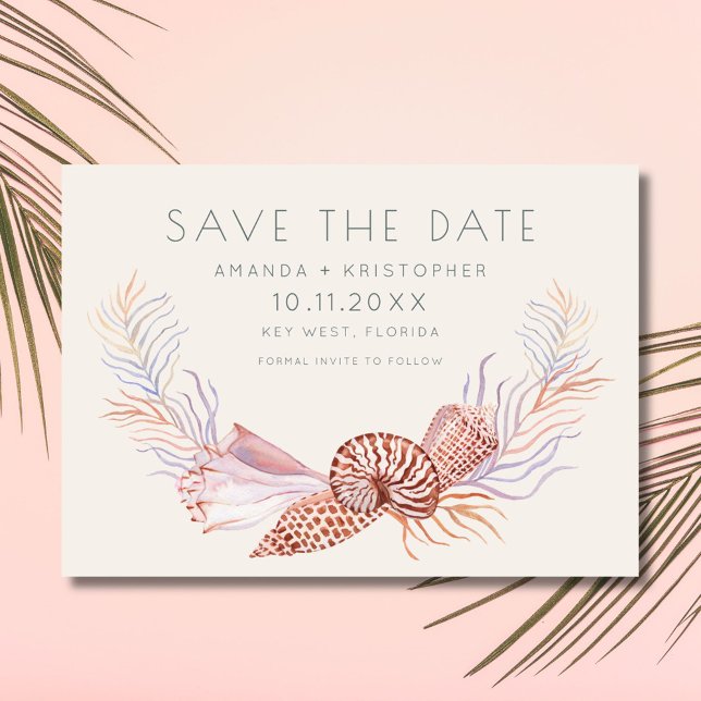 Save The Date Coastal Seashell Photo Beach Wedding Enregistrer l (Coastal Seashell Photo Beach Wedding Save the Date)