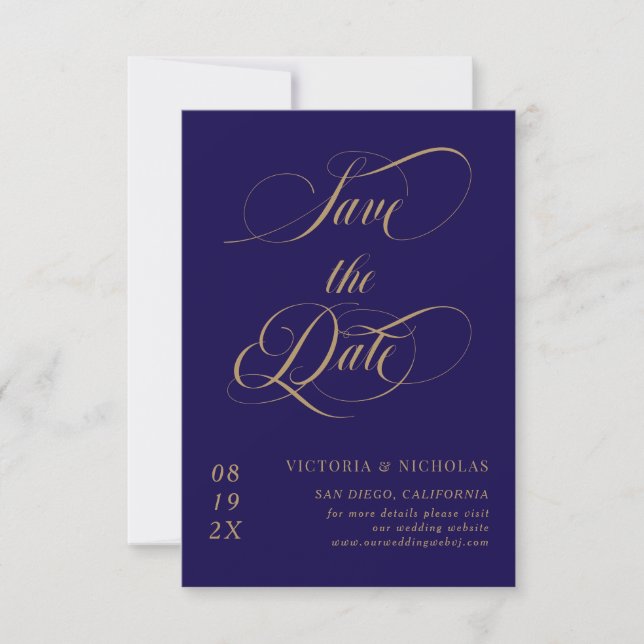 Save The Date Cobalt Blue Elegant Romantic Wedding (Devant)