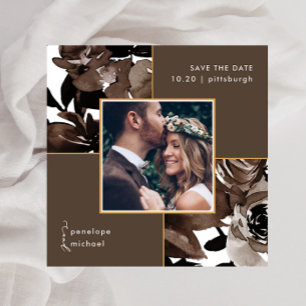 Save The Date Coca Brown Floral Photo Mariage Enregistrer La Dat
