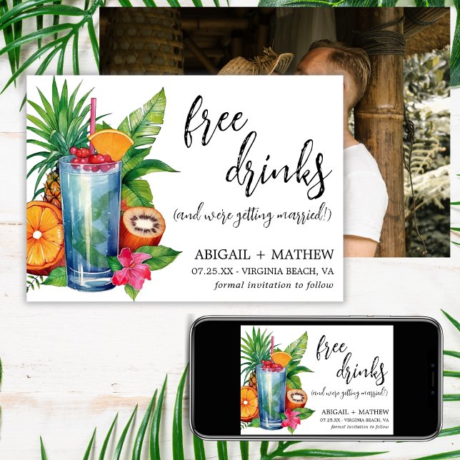 Save The Date Cocktail de fruits tropicaux drôle Photo de mariag (Funny Tropical Fruit Cocktail Trendy Photo Wedding Save The Date)