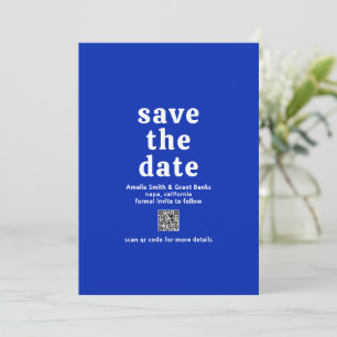 Save The Date Code QR bleu saphir de police rétro pour mariage m