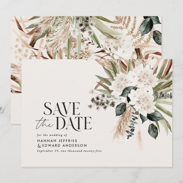 Save The Date Code QR botanique de la pampa rustique moderne euc (Devant / Derrière)