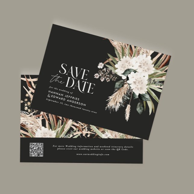 Save The Date Code QR botanique moderne rustique eucalyptus noir (Créateur téléchargé)