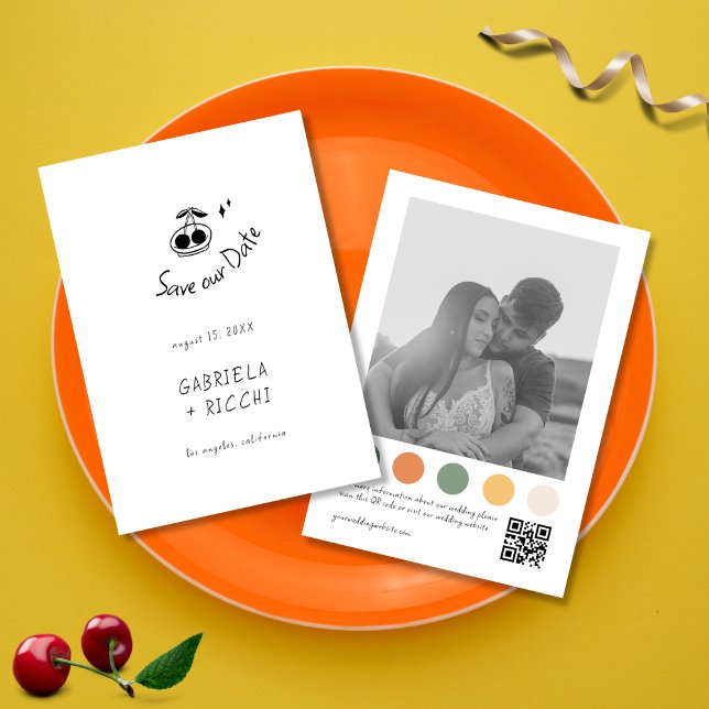 Save The Date Code QR de couleur de tenue de cerise dessinée à l (Créateur téléchargé)