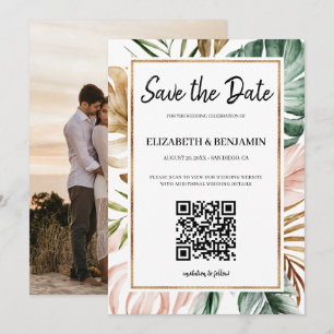 Save The Date Code QR de feuilles tropicales d'été Photo Enregis