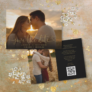 Save The Date Code QR de mariage avec photo et écriture Gold Hea