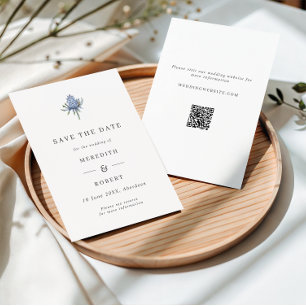 Save The Date Code QR de mariage chardon aquarelle bleue minimal
