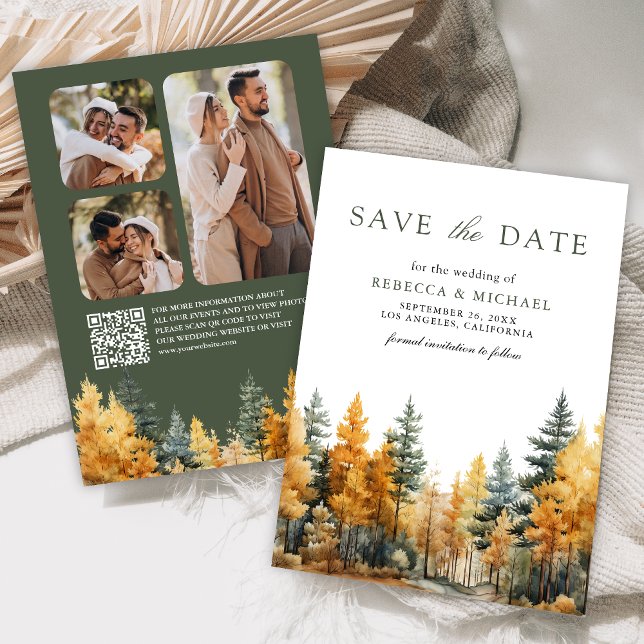 Save The Date Code QR de mariage de forêt automnale rustique (Créateur téléchargé)