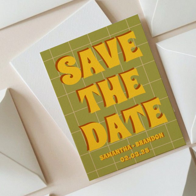 Save The Date Code QR de mariage rétro funky gras et lumineux Bo (Créateur téléchargé)