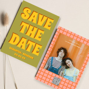 Save The Date Code QR de mariage rétro funky gras et lumineux Bo