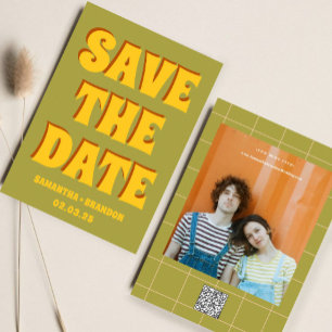 Save The Date Code QR de mariage rétro funky gras & lumineux boh
