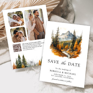 Save The Date Code QR de photo de montagne de forêt automnale po