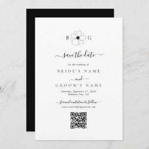 Save The Date Code QR du Mariage de monogramme à main fleur sauv