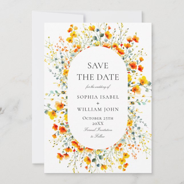 Save The Date Code QR du Mariage du Fleur sauvage de l'aquarelle (Devant)