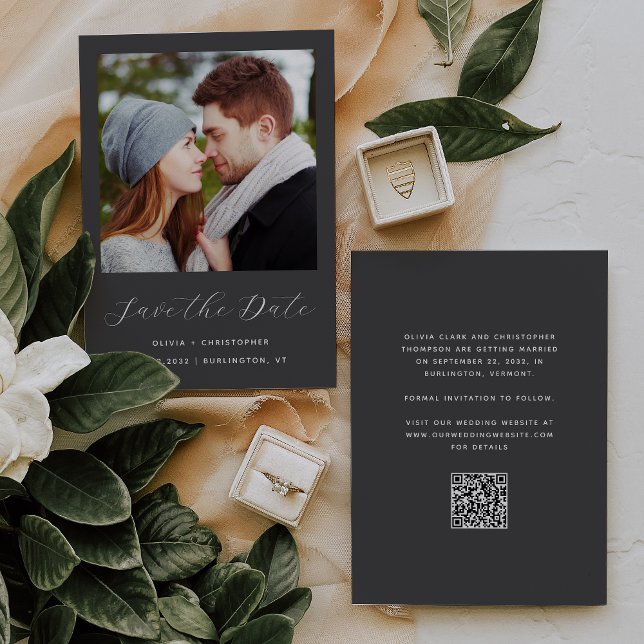 Save The Date Code QR du script gris de fusain photo (Créateur téléchargé)