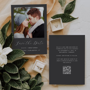 Save The Date Code QR écriture gris charbon de bois Photo