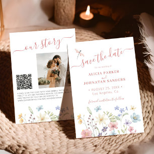Save The Date Code QR élégant floral fleur sauvage photo mariage