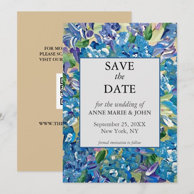 Save The Date Code QR Hydrangea de Mariage à Sauvegarder de Tout (Devant / Derrière)