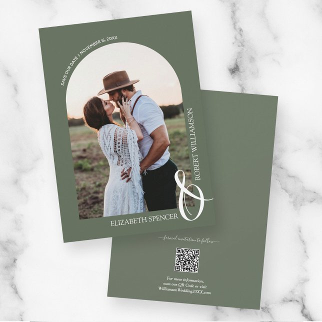 Save The Date Code QR Mariage Photo Sage vert Enregistrer la dat (Créateur téléchargé)