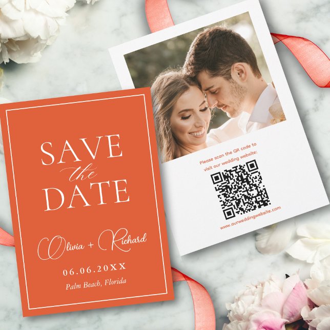 Save The Date Code QR Orange Coucher de Soleil Italien Tendance  (Trendy Italian Sunset Orange Qr Code Photo Save The Date
)